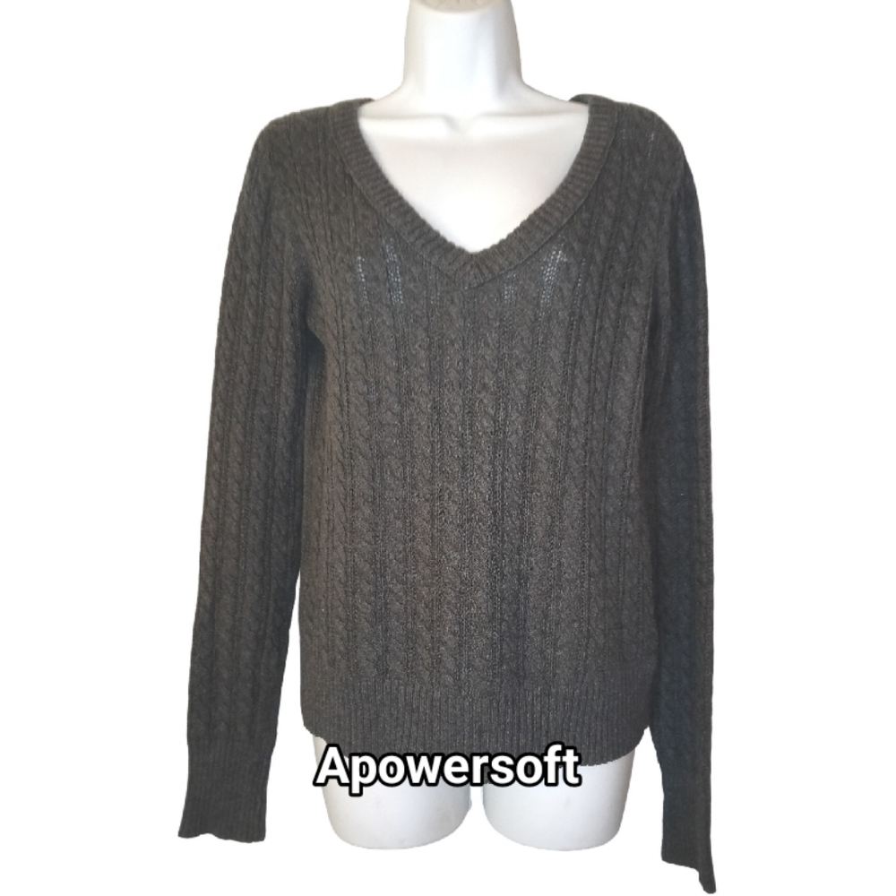 Grey Cable Knit V-Neck Sweater — Arizona — Juniors L